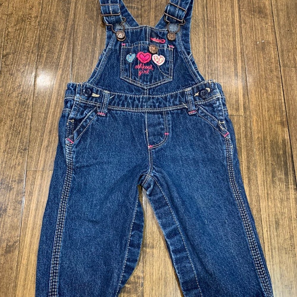 Infant Girl Denim Overalls Hearts